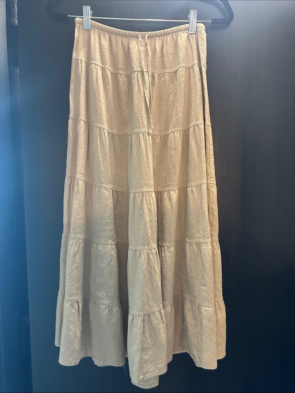 Aritzia Wilfred Tiered Linen Midi/Maxi Skirt, Tan, XS